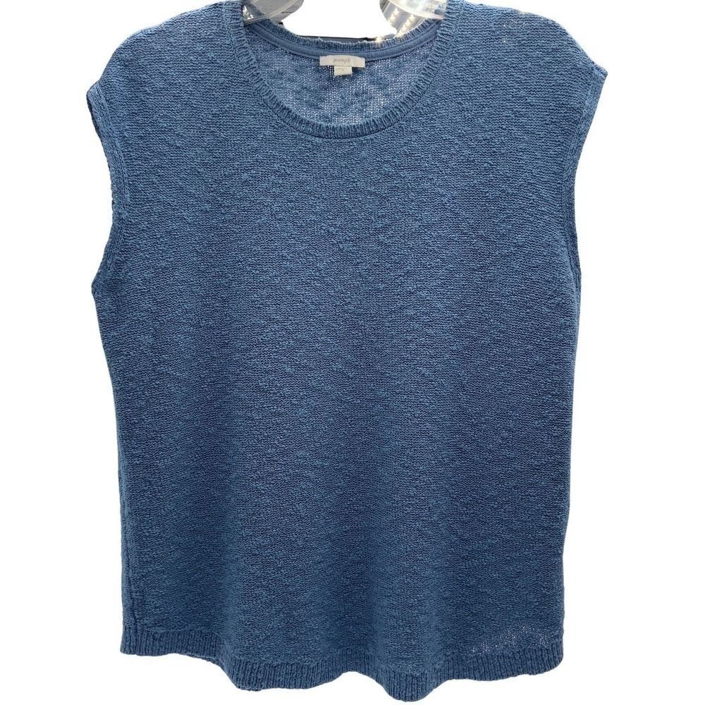 J. Jill Pure Jill Textured Sapphire Blue Ribbed‎ Trim Sweater Vest Size Medium